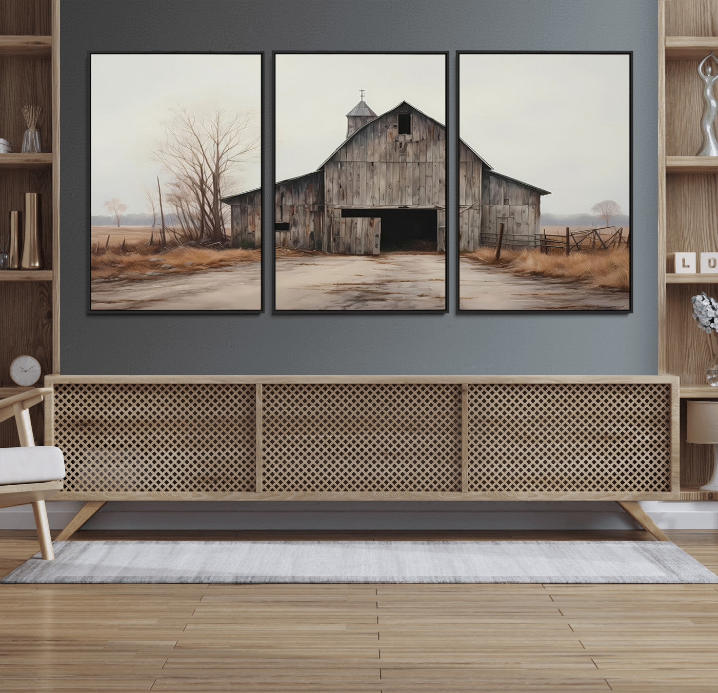 11602-MGV-FC-60X30-3P_Black-Farmhouse Rustic Barn Wall Art Canvas Print – Framed and Ready to Hang – Perfect Addition to