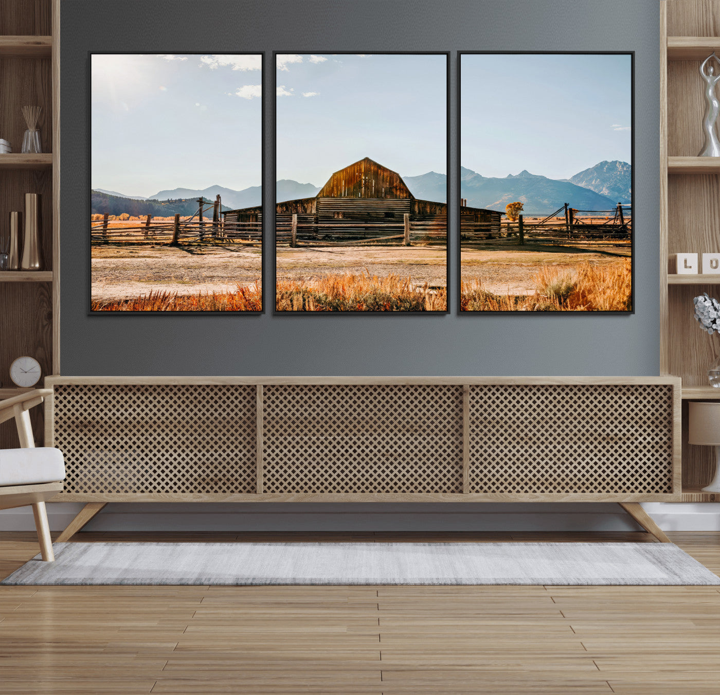 26513-MGV-FC-60X30-3P_Black-Vintage Old Barn Field Wall Art Canvas Print for Farmhouse Decor - Rustic Barn Wall Art Canvas Print
