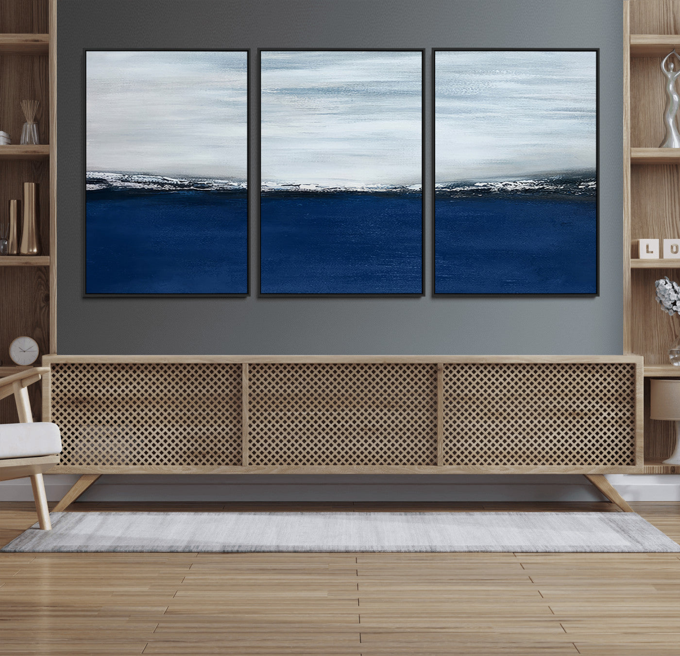 62197-MGV-FC-60X30-3P_Black-Navy Blue Abstract Wall Art Canvas Print