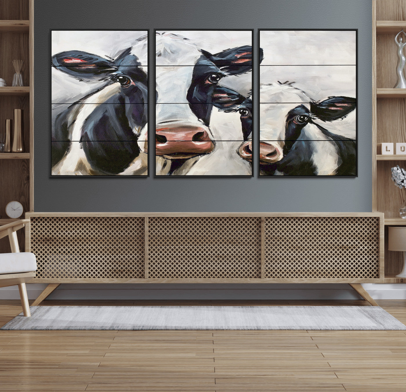 -Vintage Baby and Mom Cattle Wall Art Canvas Print