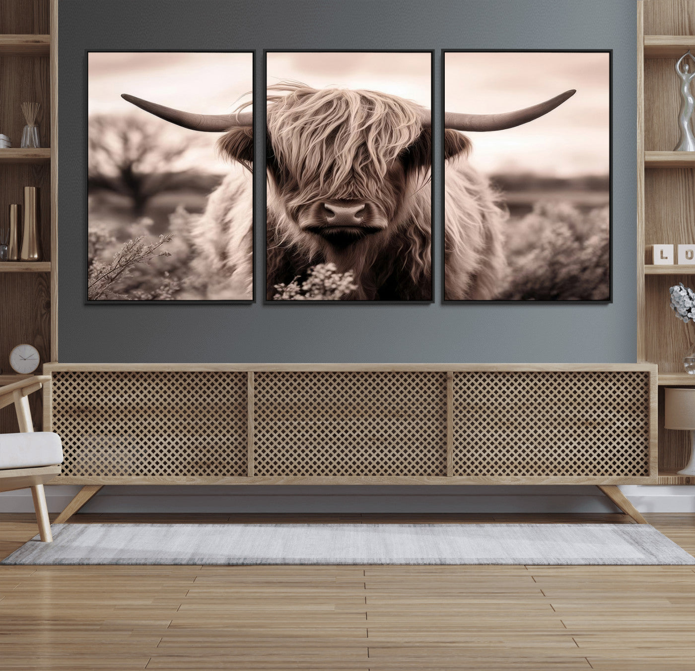 55903-MGV-FC-60X30-3P_Black-Scottish Cow Longhorn Wall Art Canvas Print