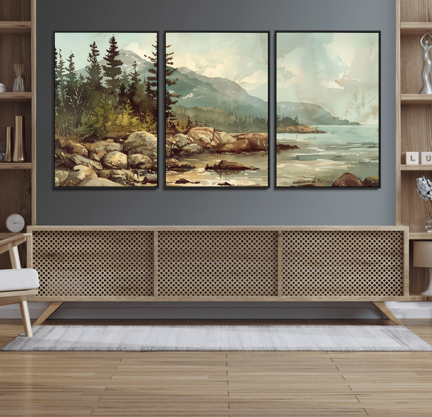 24809-MGV-FC-60X30-3P_Black-Abstract Acadia National Park Wall Art Canvas Print - Stunning 3-Panel Wall Art Canvas Print,