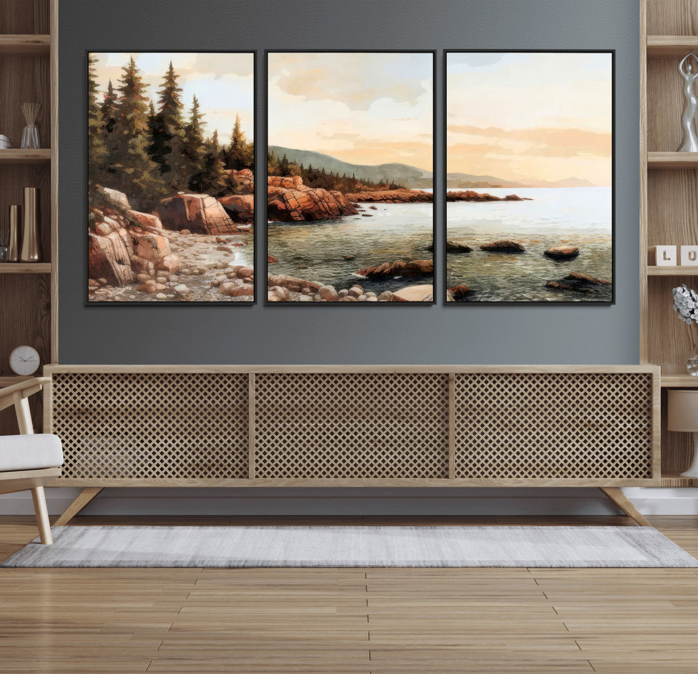 77145-MGV-CV-36X24-Serene Coastal View of Acadia National Park Wall Art - Stunning 3-Panel Wall Art Canvas Print,