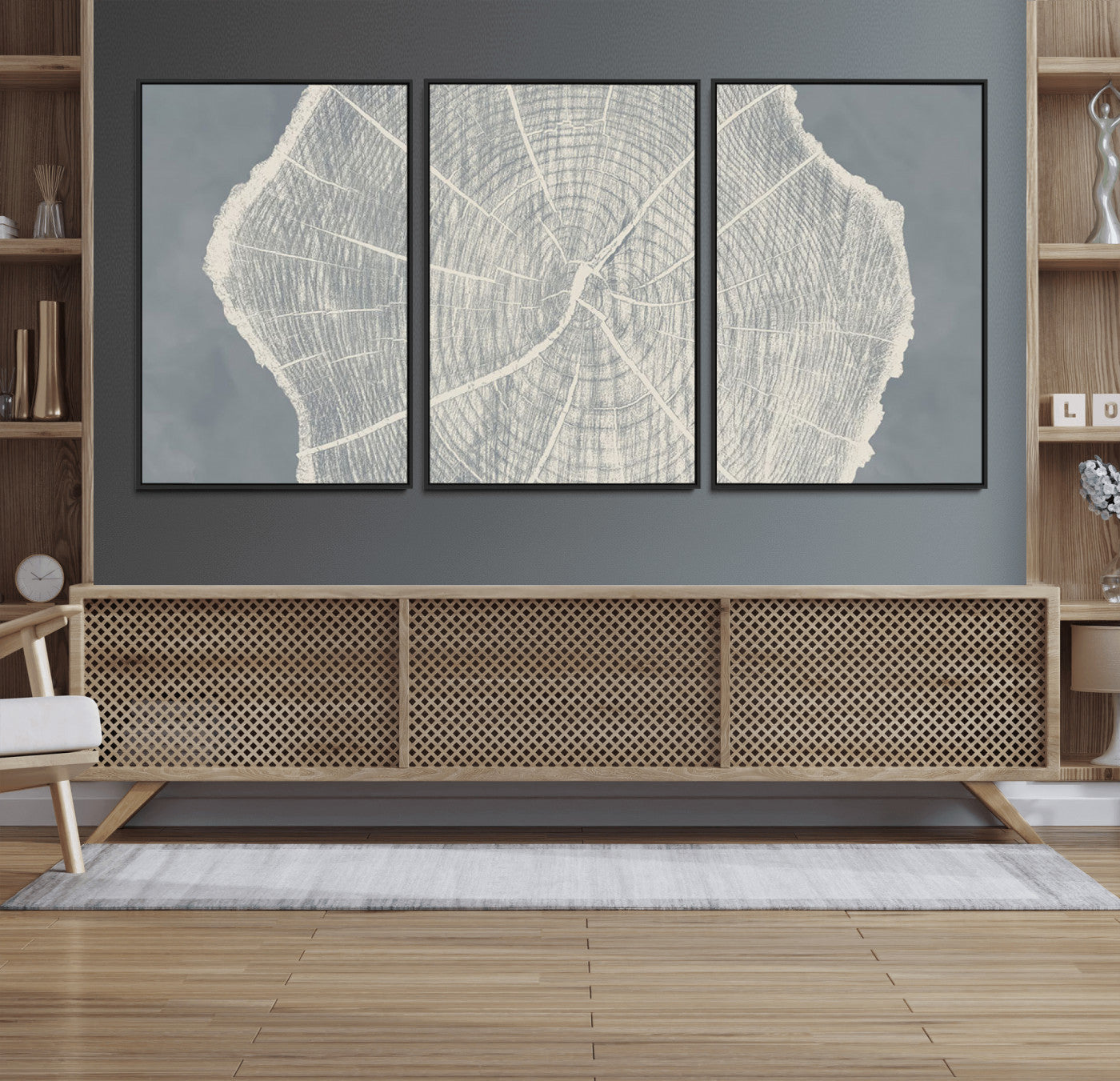 25547-MGV-FC-60X30-3P_Black-Abstract Tree Ring Wall Art Canvas Print – Nature-Inspired, Ready to Hang, Modern Home Decor