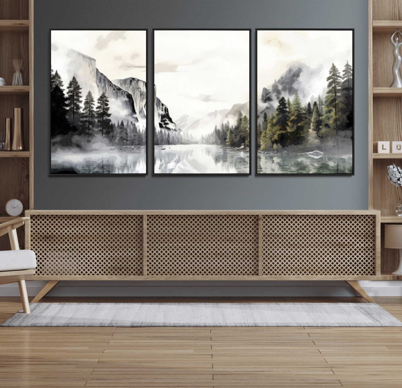 27364-MGV-FC-60X30-3P_Black-Yosemite Valley Wall Art Canvas Print – Framed and Ready to Hang – Majestic Nature Landscape Décor