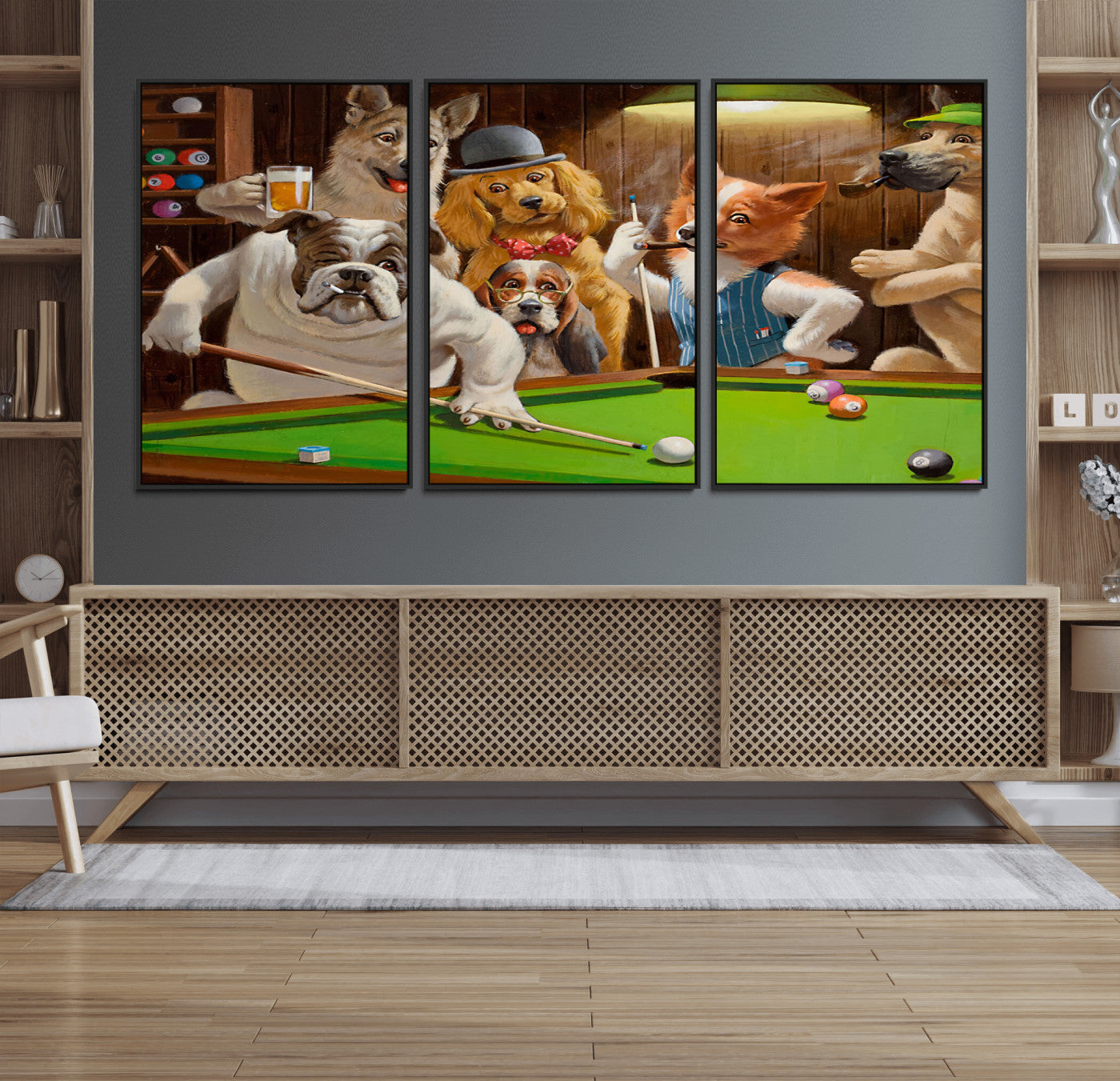 MGV-FC-60X30-3P - Dogs Playing Pool Canvas Wall Art Funny Gifts Dog Print