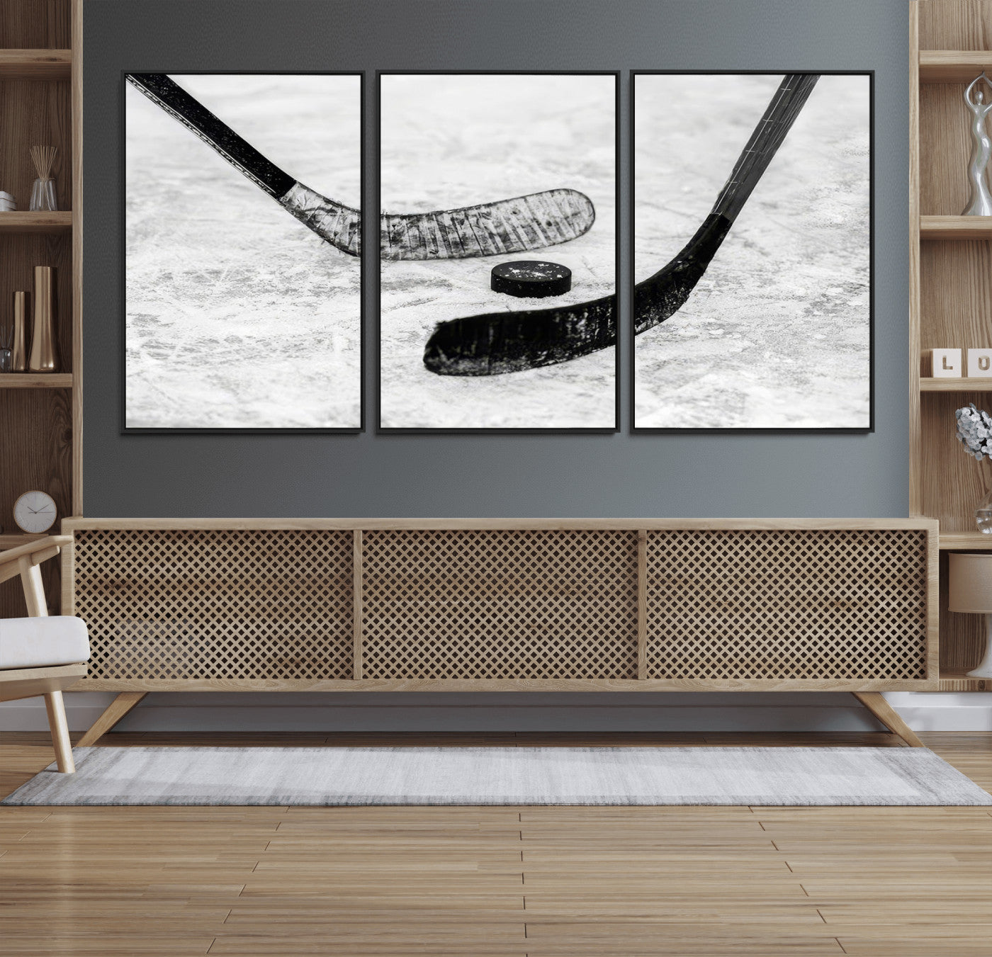 MGV-FC-60X30-3P - Winter Ice Hockey Sport Canvas Wall Art Print - Hockey Wall Art Print