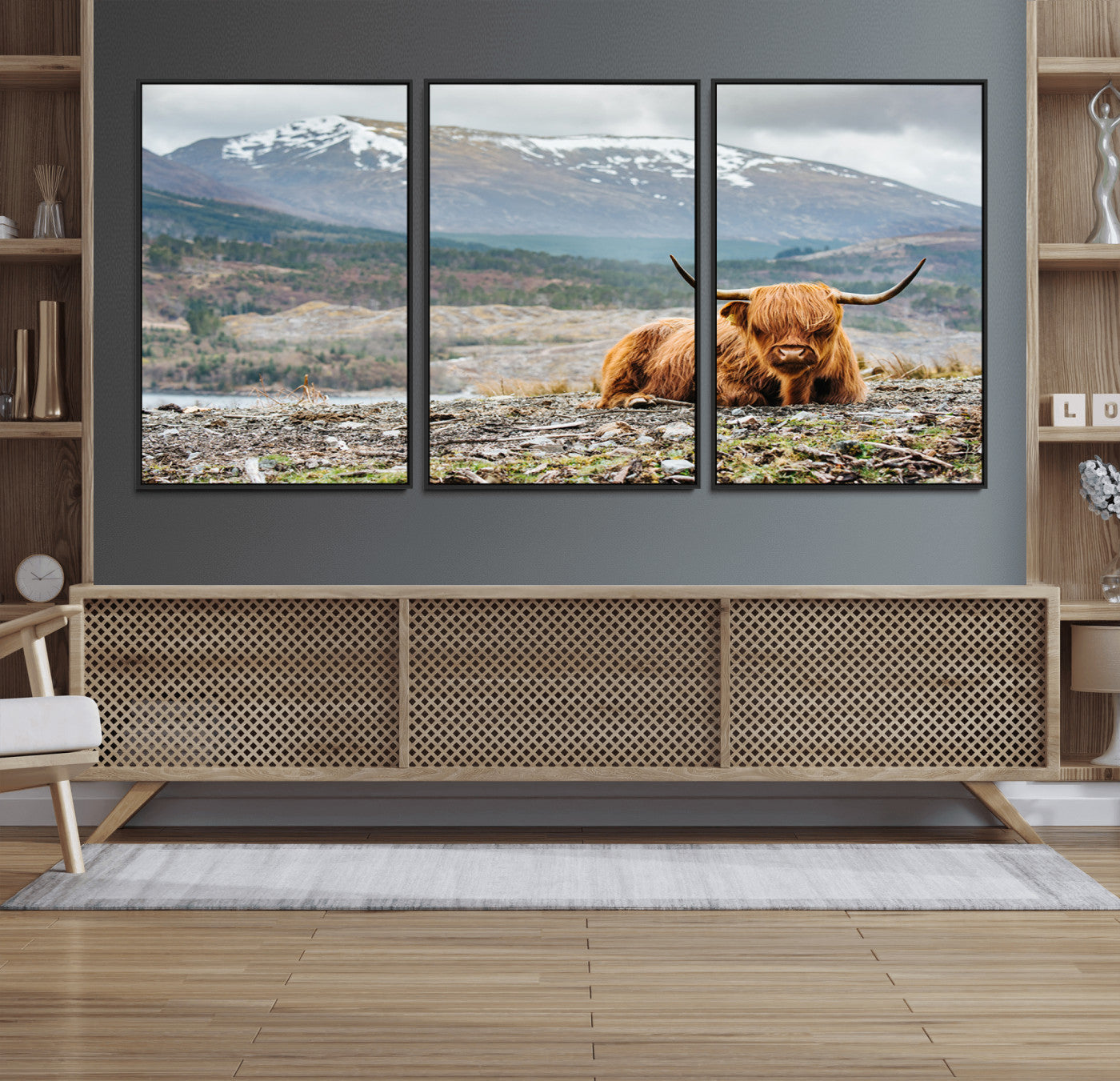 80252-MGV-FC-60X30-3P_Black-Highland Cow Horn Farm Wall Art Canvas Print