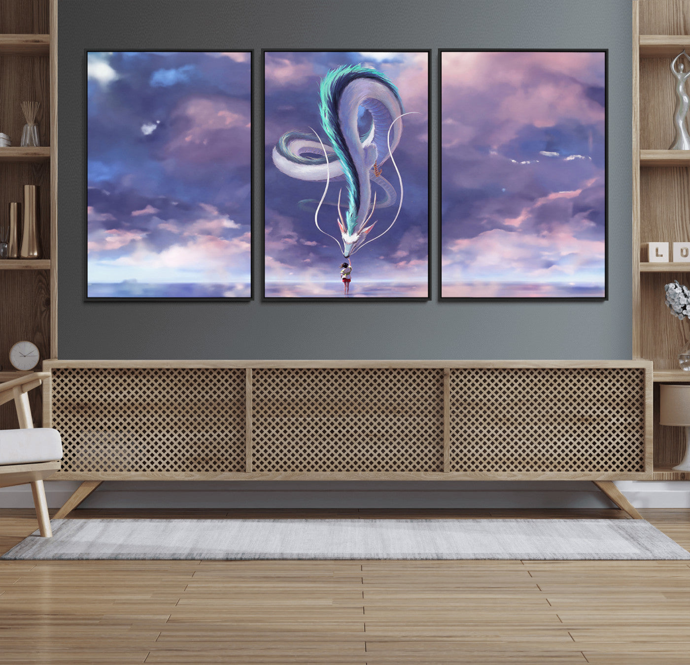 66864-MGV-FC-60X30-3P_Black-Spirited Away Haku and Chihiro Poster - Anime Lover - Hayao Miyazaki - Studio Ghibli Poster - Anime