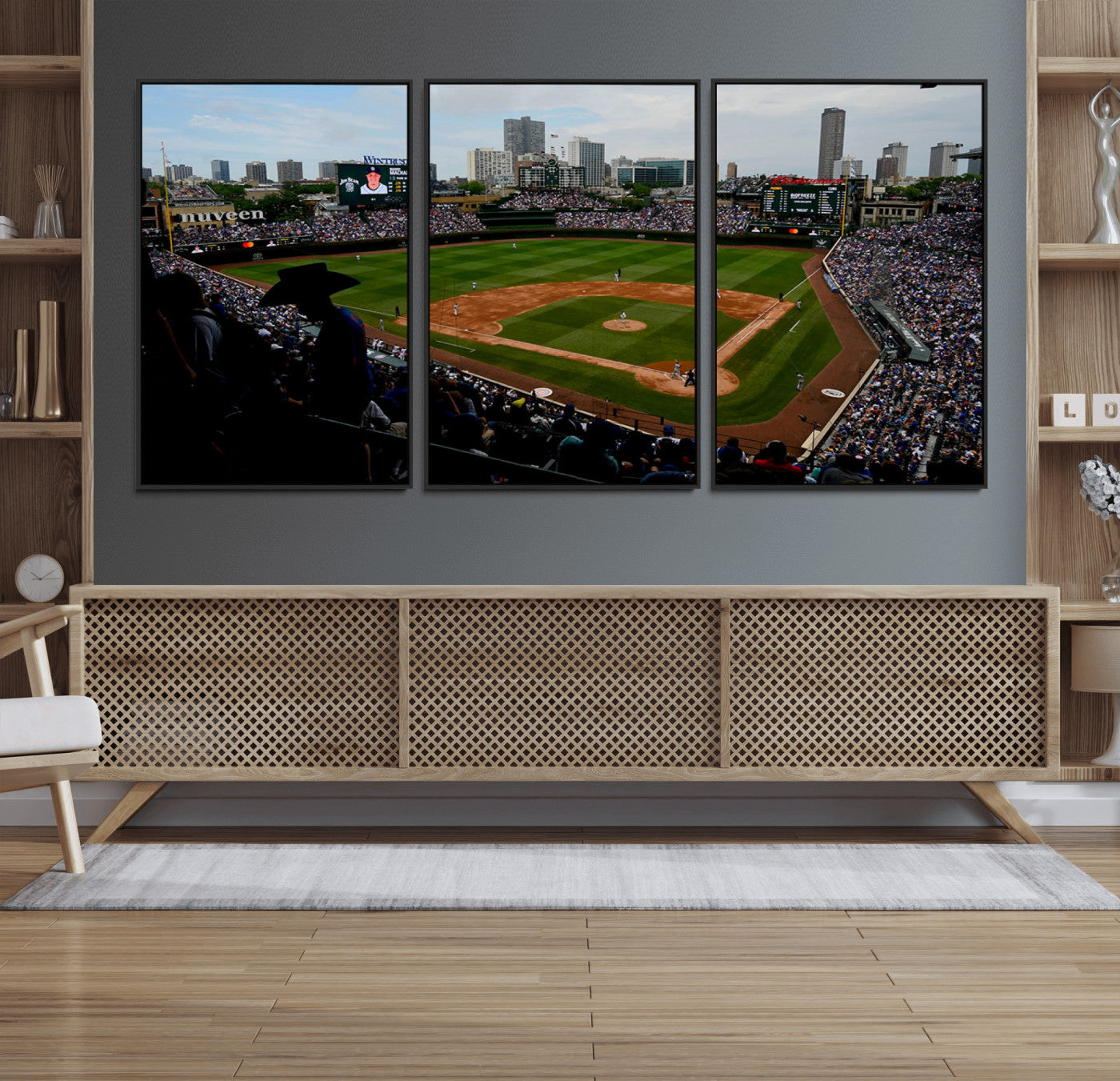 34859-MGV-FC-60X30-3P_Black-Chicago Cubs Baseball Team Print - Wrigley Field Stadium Wall Art Canvas Print