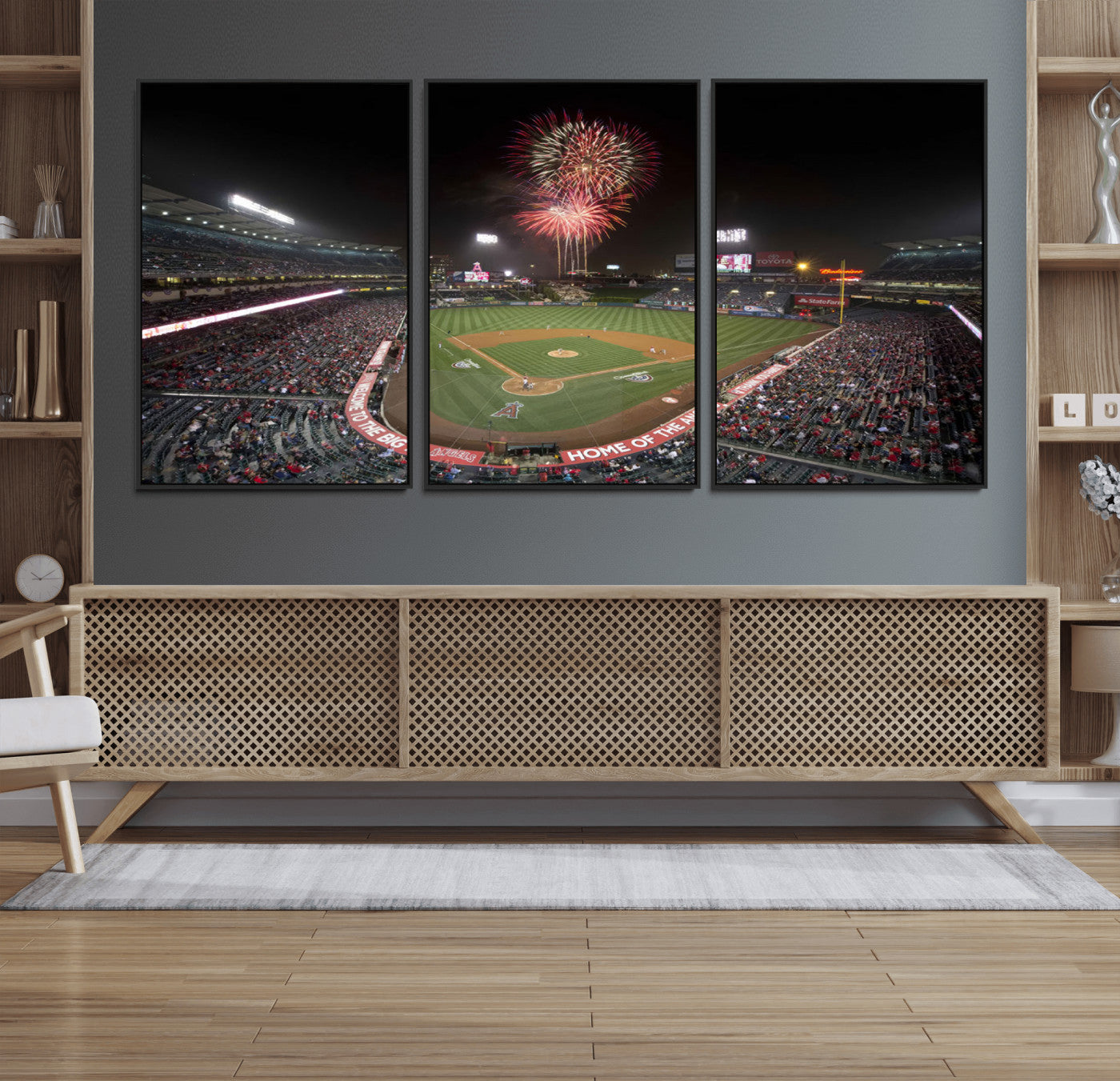 63592-MGV-FC-60X30-3P_Black-Fireworks at Angel Stadium – Los Angeles Angels Canvas Print, Framed Los Angeles Angels Wall Art