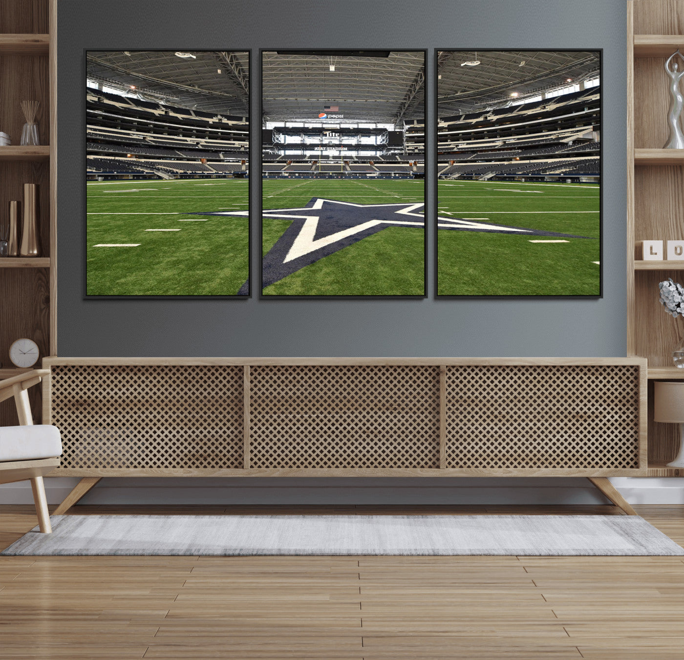 14834-MGV-FC-60X30-3P_Black-Dallas Cowboys Football Team Print - Arlington AT&T Stadium Wall Art Canvas Print