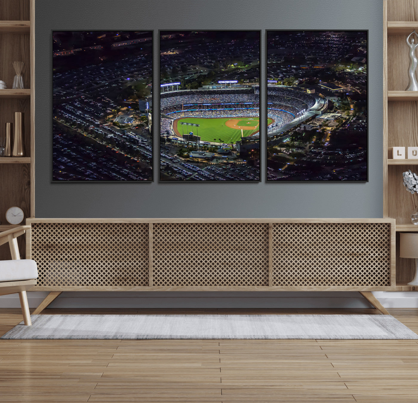16515-MGV-FC-60X30-3P_Black-Los Angeles Dodgers Baseball Team Print - California Dodger Stadium Wall Art Canvas Print