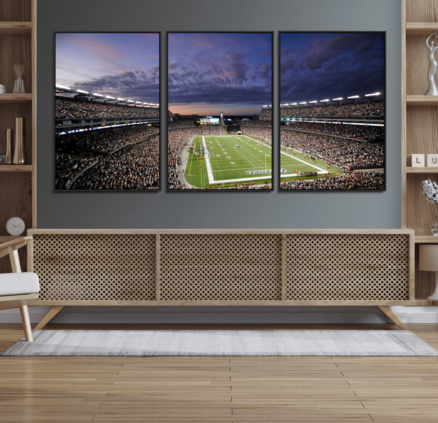 52712-MGV-FC-60X30-3P_Black-New England Patriots Football Team Print - Foxborough Gillette Stadium Wall Art Canvas Print