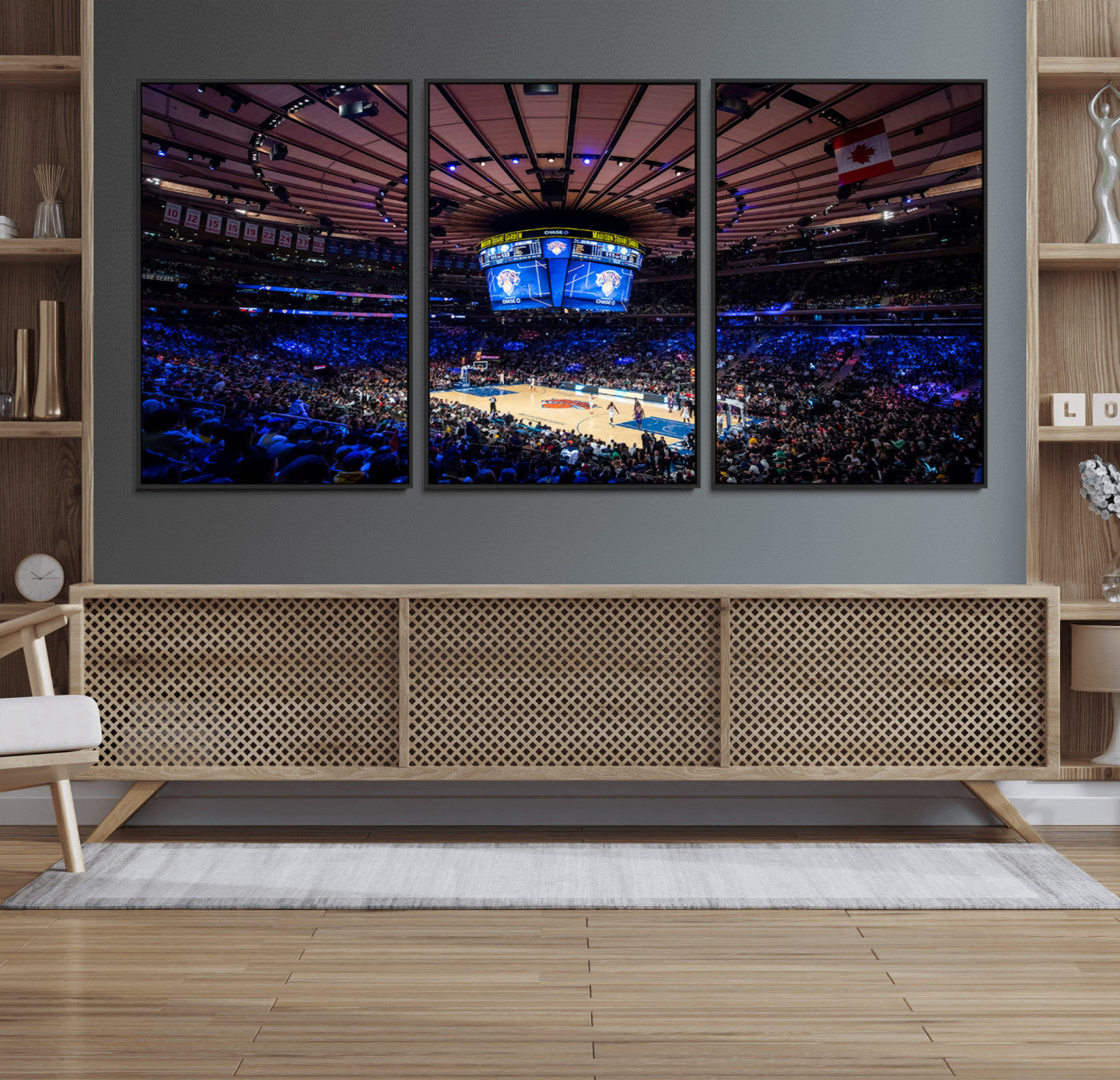 20491-MGV-FC-60X30-3P_Black-Madison Square Garden Basketball Print Canvas- Madison Square Garden Basketball Game Triple Canvas