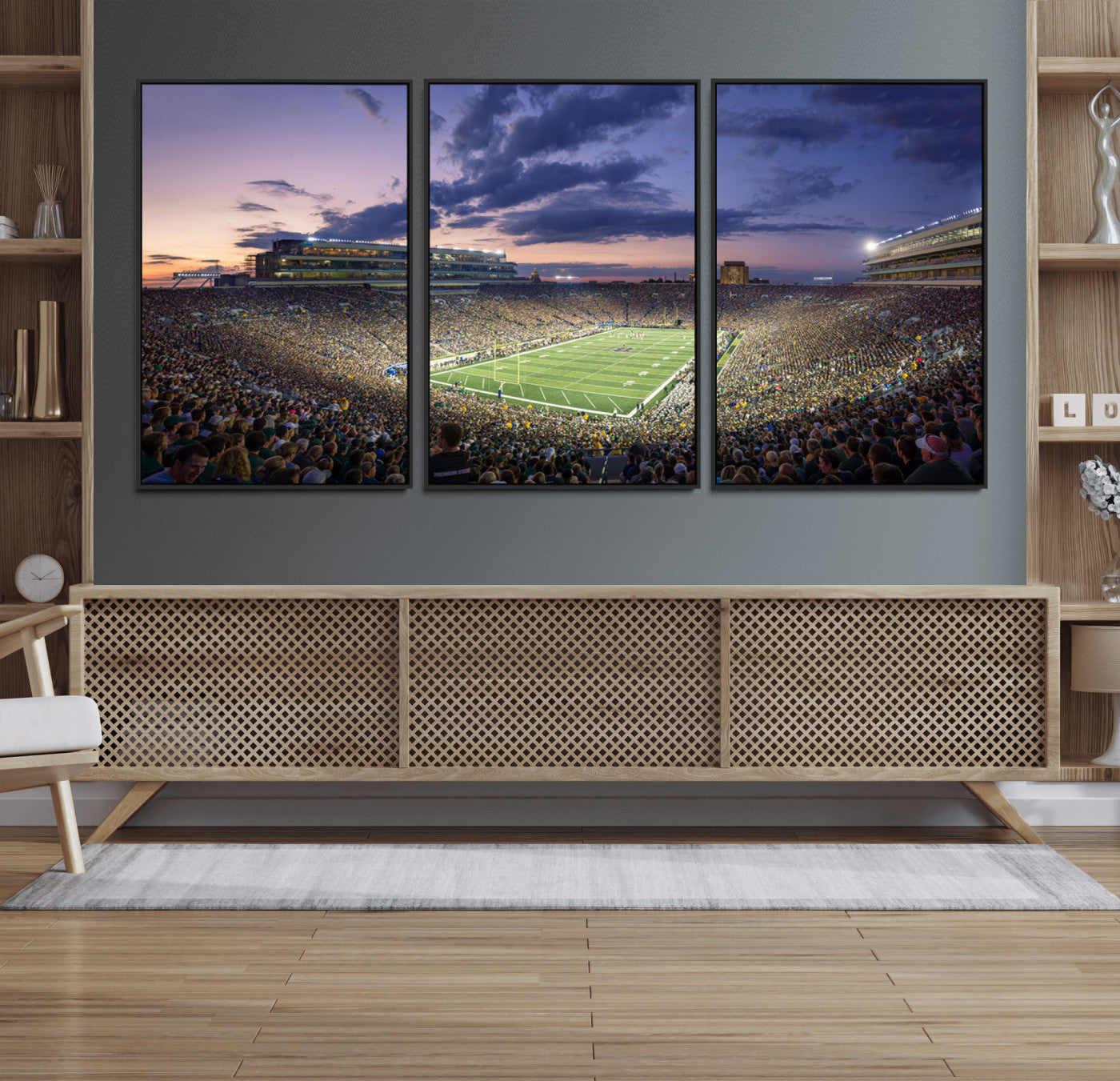 50825-MGV-FC-60X30-3P_Black-Notre Dame Fighting Irish Football Team Print - Notre Dame Stadium Wall Art Canvas Print