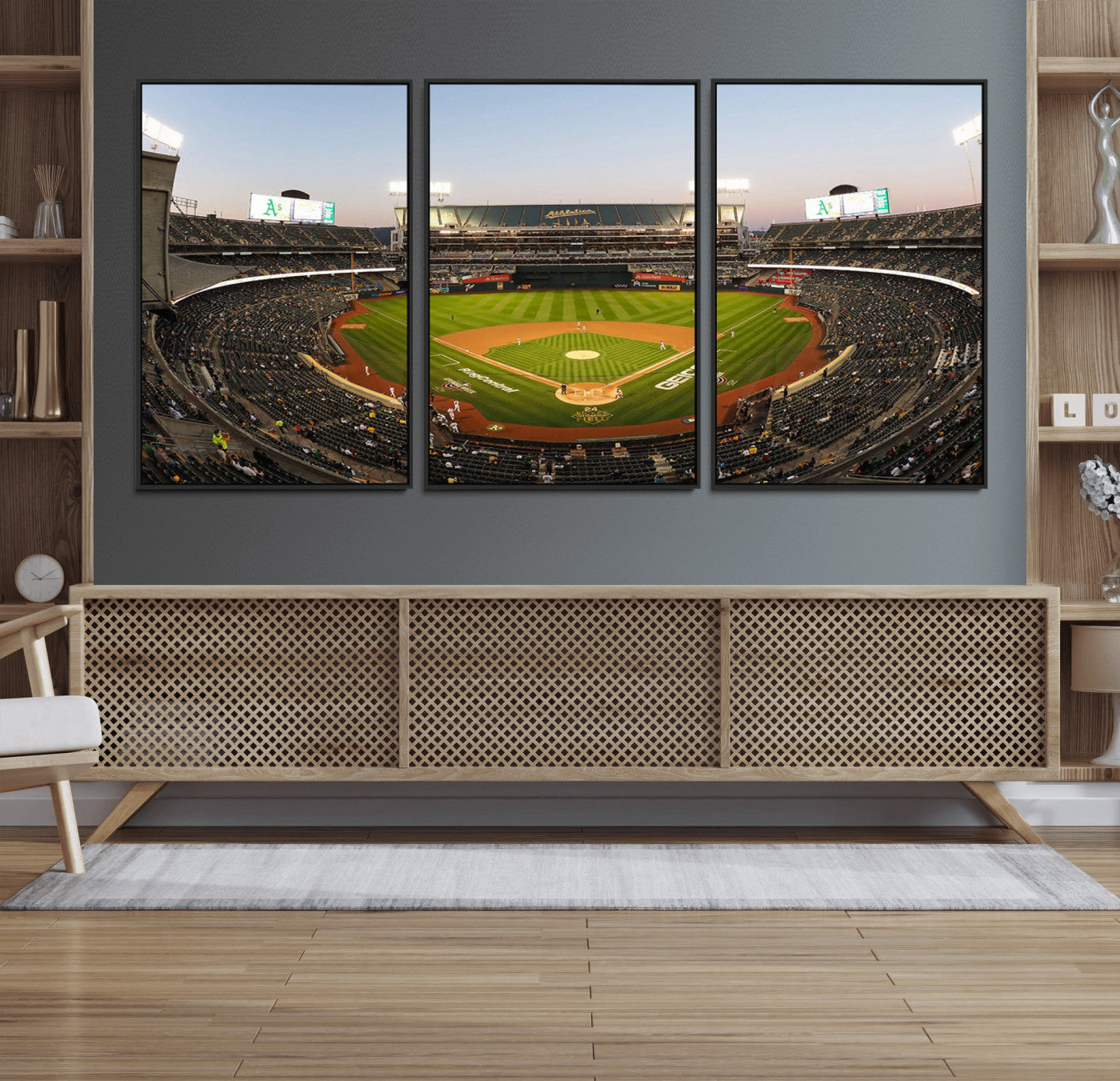 45272-MGV-FC-60X30-3P_Black-Oakland Athletics Baseball Team Print - RingCentral Coliseum Stadium Wall Art Canvas Print