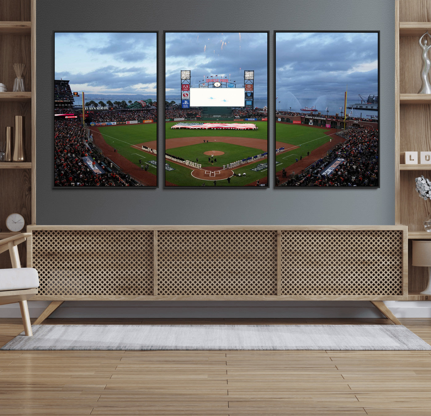 MGV-FC-60X30-3P - Oracle Park San Francisco Giants Wall Art | 3-Panel Canvas Print of Oracle Park Stadium | Large Framed Baseball Wall Decor | Ready-to-Hang MLB Canvas Print