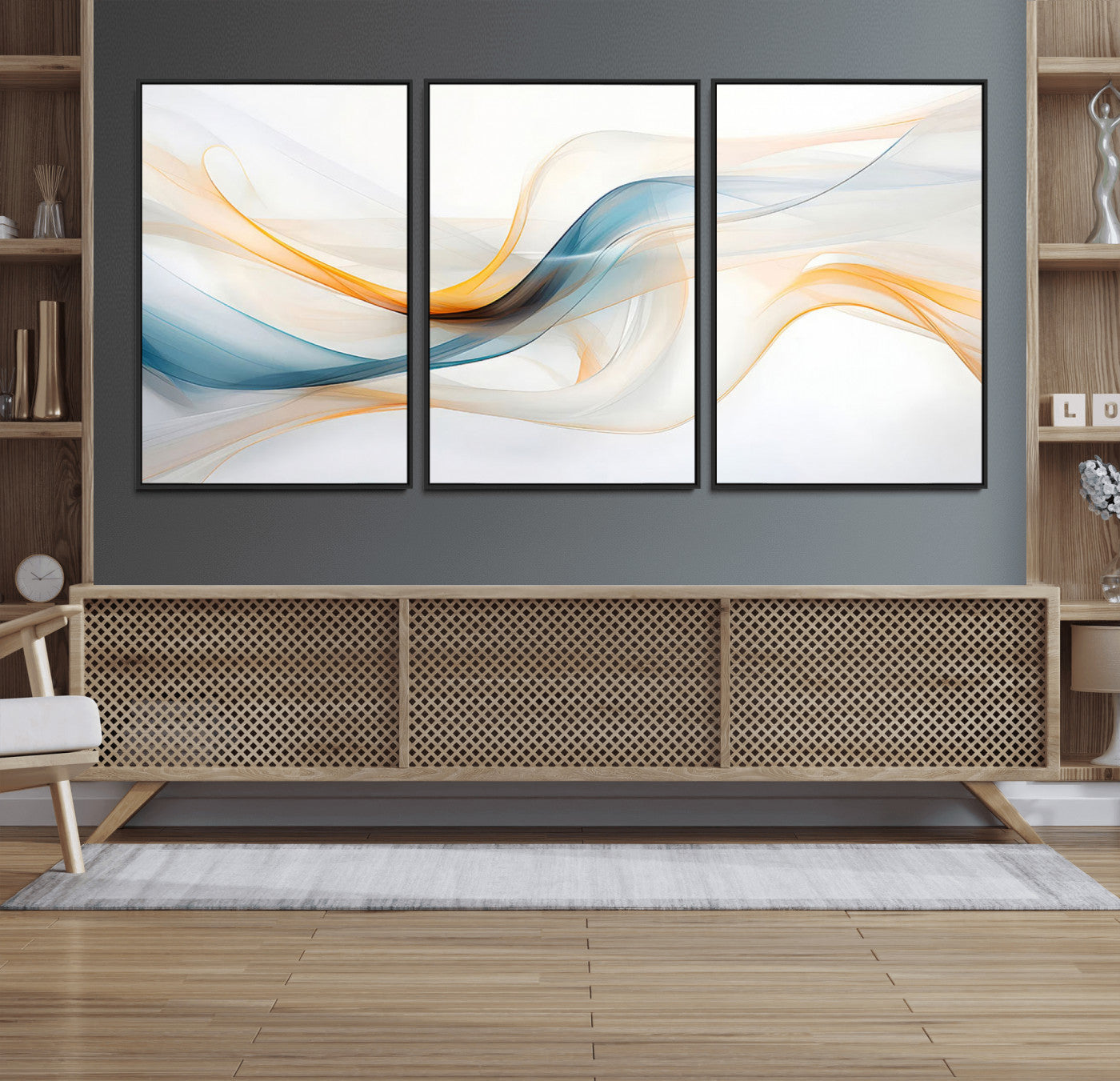 60881-MGV-FC-60X30-3P_Black-Decorative Turquoise Abstract Wave Wall Art Canvas Print