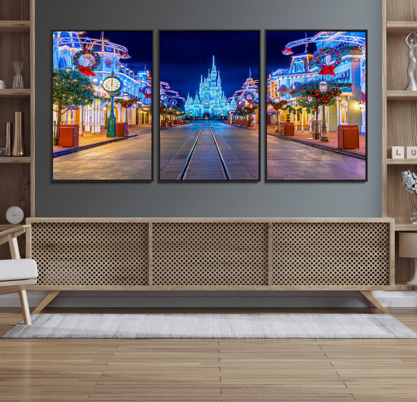12470-MGV-FC-60X30-3P_Black-Disney Castle Wall Art – Large Magic Kingdom Canvas Artwork, Fairytale Design, Kids Room Christmas Decor for Home, Office