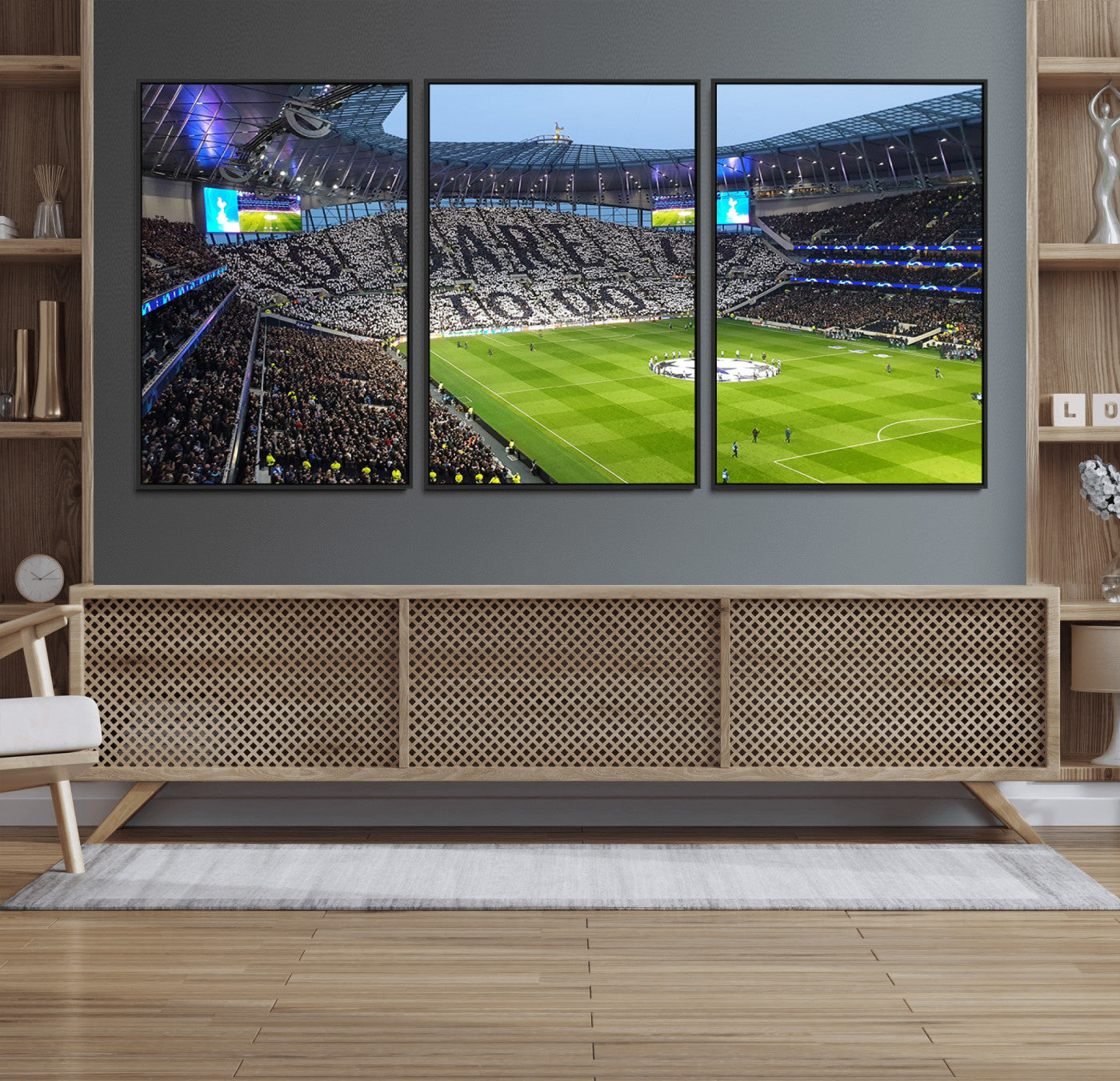 38765-MGV-FC-60X30-3P_Black-Tottenham Hotspur Stadium Canvas Print, Match Day Triple Canvas Wall Art - Premier League Football