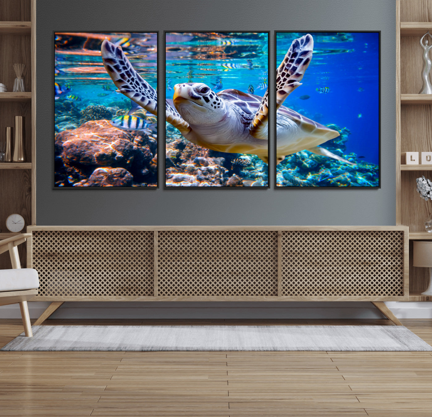 MGV-FC-60X30-3P - Underwater Sea Turtle Wall Art Canvas Print – Vibrant Ocean Coral Reef Décor, Ready to Hang