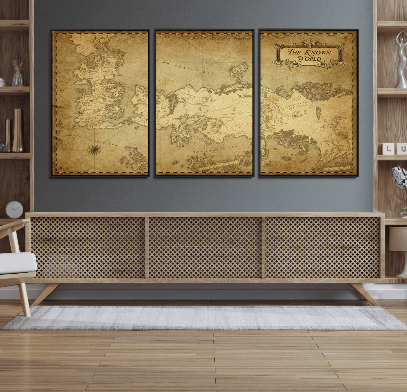 MGV-FC-60X30-3P - Vintage Game of Thrones Map Wall Art | Westeros and Essos Antique Style Print | The Known World in