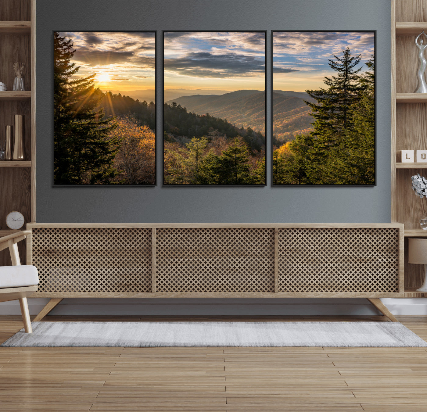 MGV-FC-60X30-3P - Sunrise Over the Smoky Mountains Canvas Wall Art – Breathtaking Scenic Landscape Photography in a