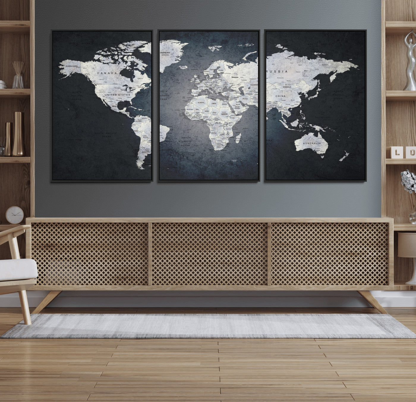MGV-FC-60X30-3P - World Map Wall Art Canvas Print for Home and Office Decor