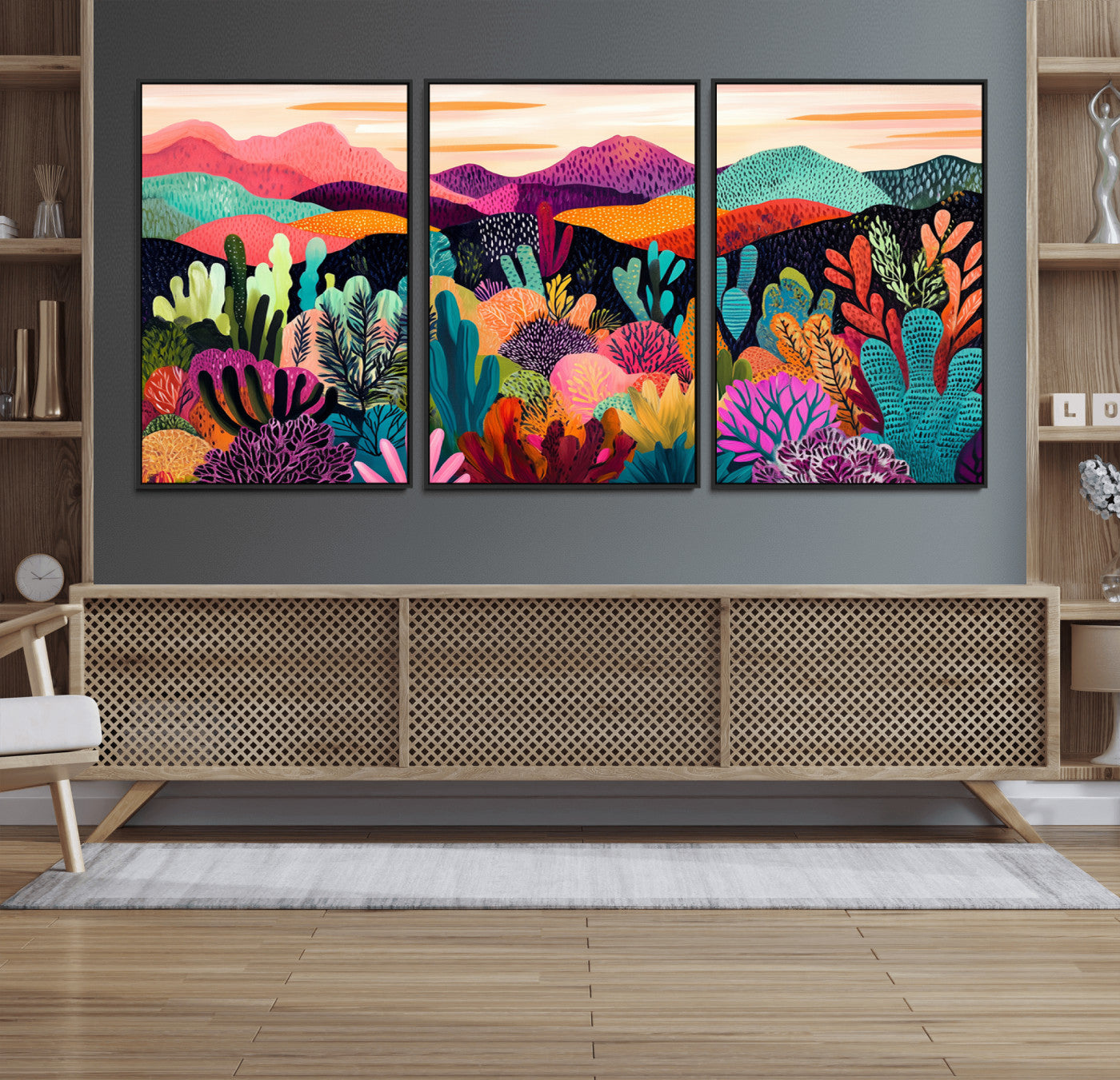 68438-MGV-FC-60X30-3P_Black-Abstract Kusama Print - Landscape Canvas Wall Art Print - Vibrant Modern Decor for Living Room,