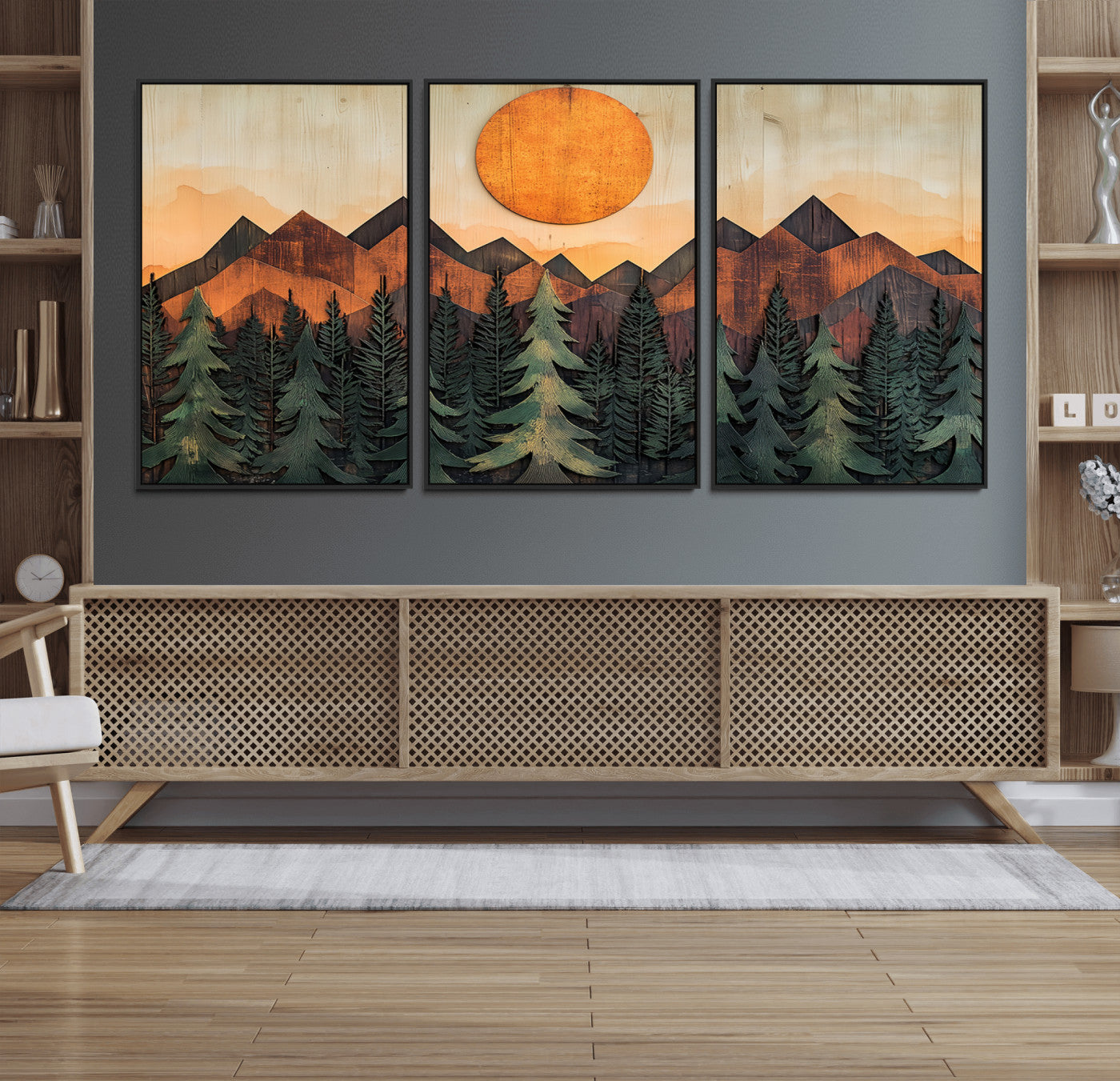 77739-MGV-FC-60X30-3P_Black-Sunset Mountain Landscape Canvas Wall Art Print - Nature Decor for Living Room, Office