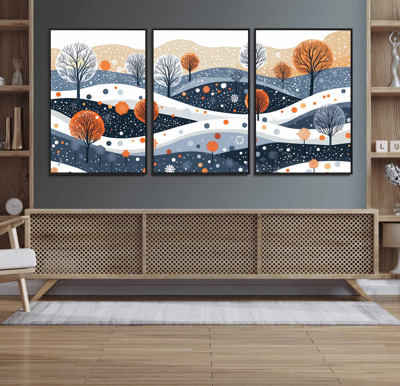 22651-MGV-CV-36X24-Abstract Winter Landscape Canvas Wall Art Print - Large Colorful Nature Wall Decor