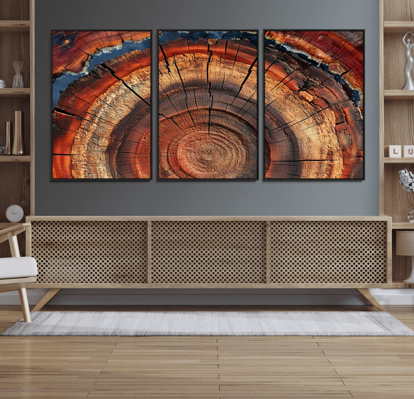 28555-MGV-FC-60X30-3P_Black-Abstract Tree Ring Art, Colorful Tree Ring Wall Decor, Minimalist Home Canvas Art, Modern Farmhouse