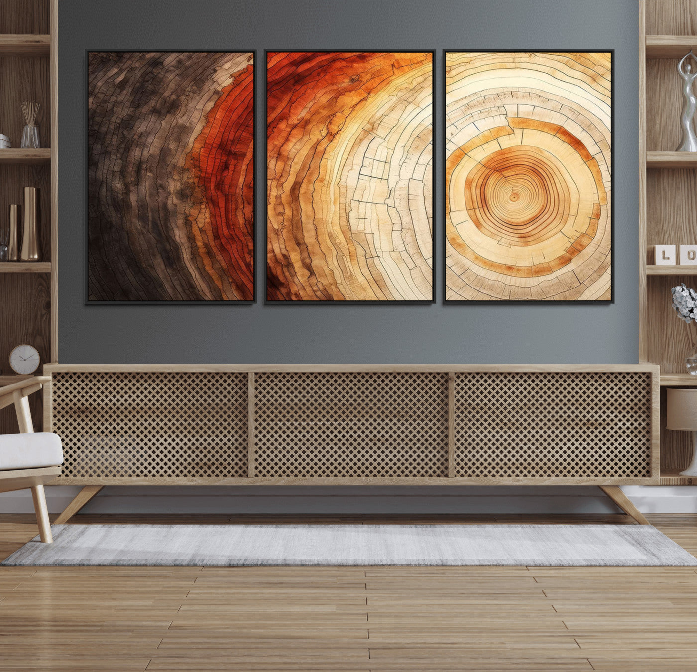MGV-FC-60X30-3P - Tree Ring Print on Canvas Wall Art, Tree Stump Print, Wood Wall Art Living Room, Abstract Natural