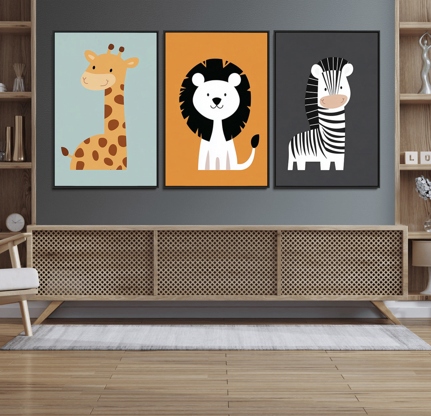 70446-MGV-FC-60X30-3P_Black-Boho Jungle Animal Nursery Wall Art Prints – Safari Decor Earth Tones Modern, Artwork for Home, Stylish Spaces