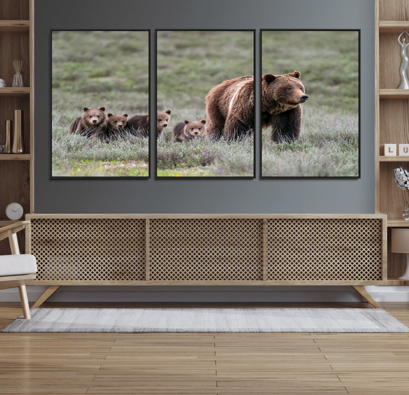 65087-MGV-FC-60X30-3P_Black-Wildlife Photography of 399 Grizzly Bear Cubs | Queen of the Tetons Canvas Wall Art Print