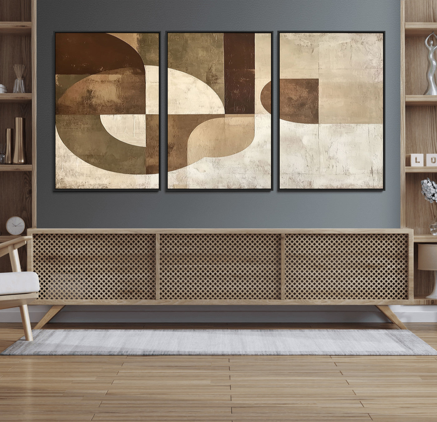 MGV-FC-60X30-3P - Wabi Sabi Geometric Wall Art | Abstract Modern Minimalist Canvas Print with Neutral Mid Century Art