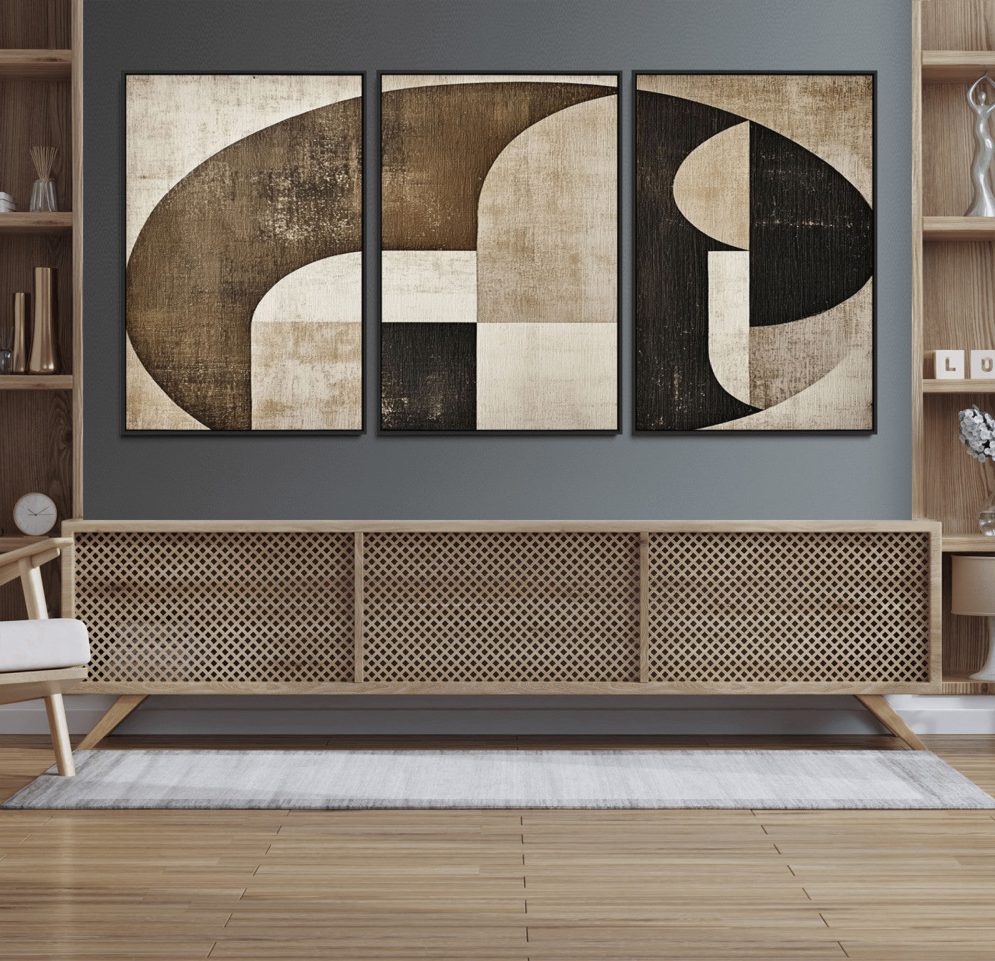 MGV-FC-60X30-3P - Wabi Sabi Abstract Wall Art | Geometric Modern Minimalist Canvas Print with Neutral Mid Century Art