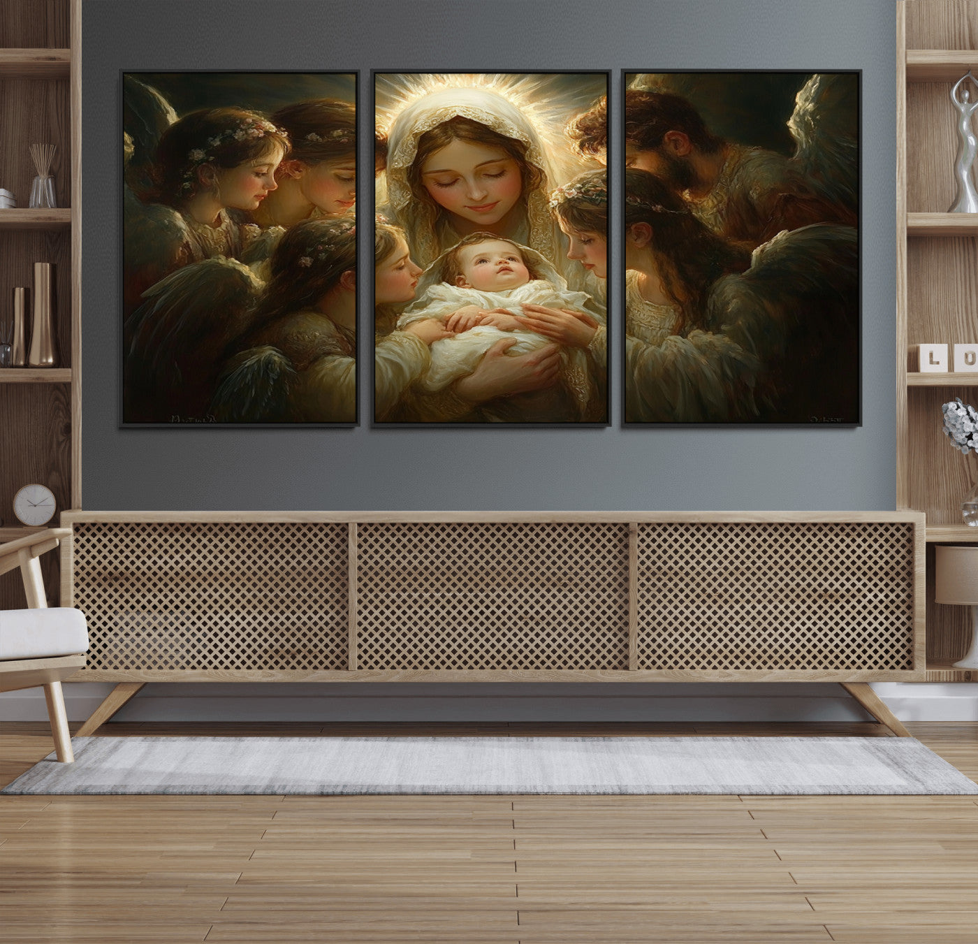 MGV-FC-60X30-3P - Mary Jesus Canvas Wall Art Print - Madonna and Child with Apostles Art Print - Classic Christian