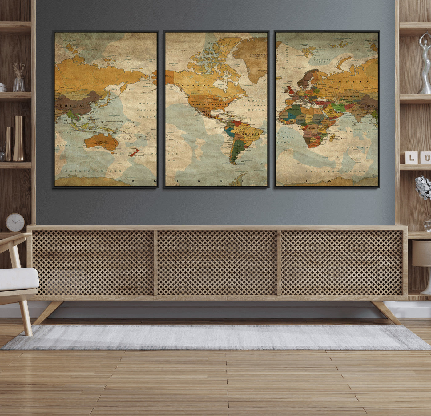 52482-MGV-CV-36X24-Push Pin World Map Canvas Print – Framed Travel Tracker Wall Art for Couples, Romantic Anniversary Gift and Elegant Home Decor