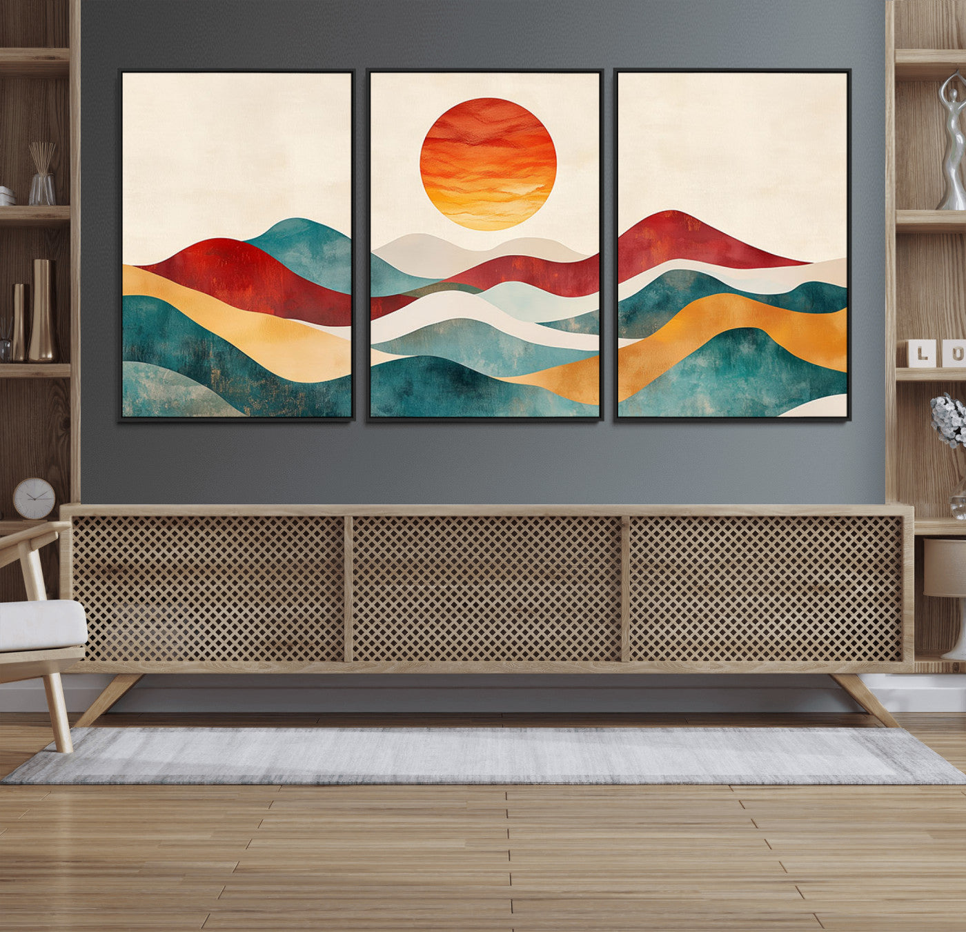 MGV-FC-60X30-3P - Southwest Mountain Canvas - Boho Triptych Wall Art - Rustic Woodland Nursery Decor - Abstract Nature