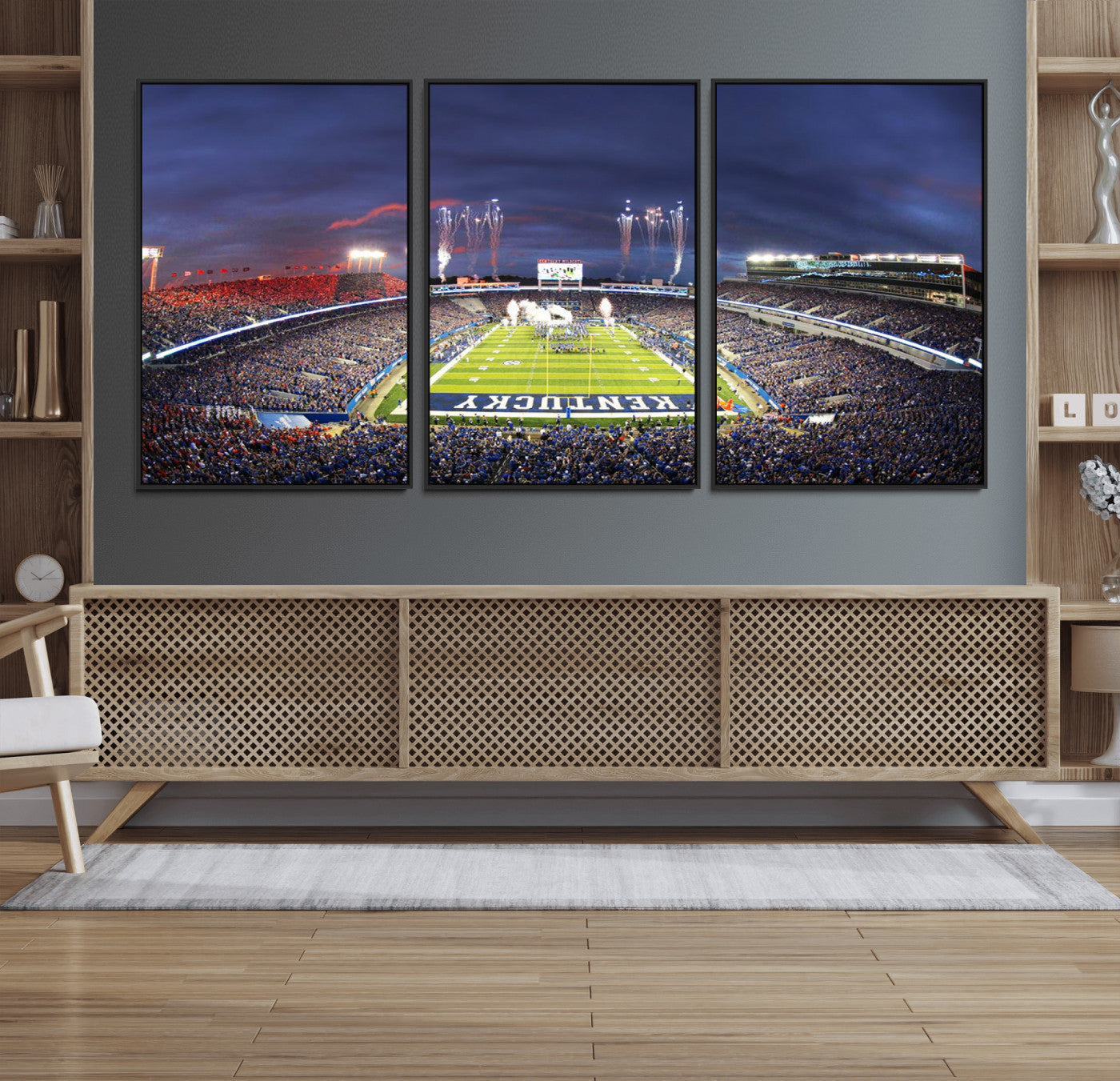 26008-MGV-FC-60X30-3P_Black-Kroger Field Canvas Wall Art - Kentucky Stadium Wall Art Print - Sunset Football Stadium Wall Decor