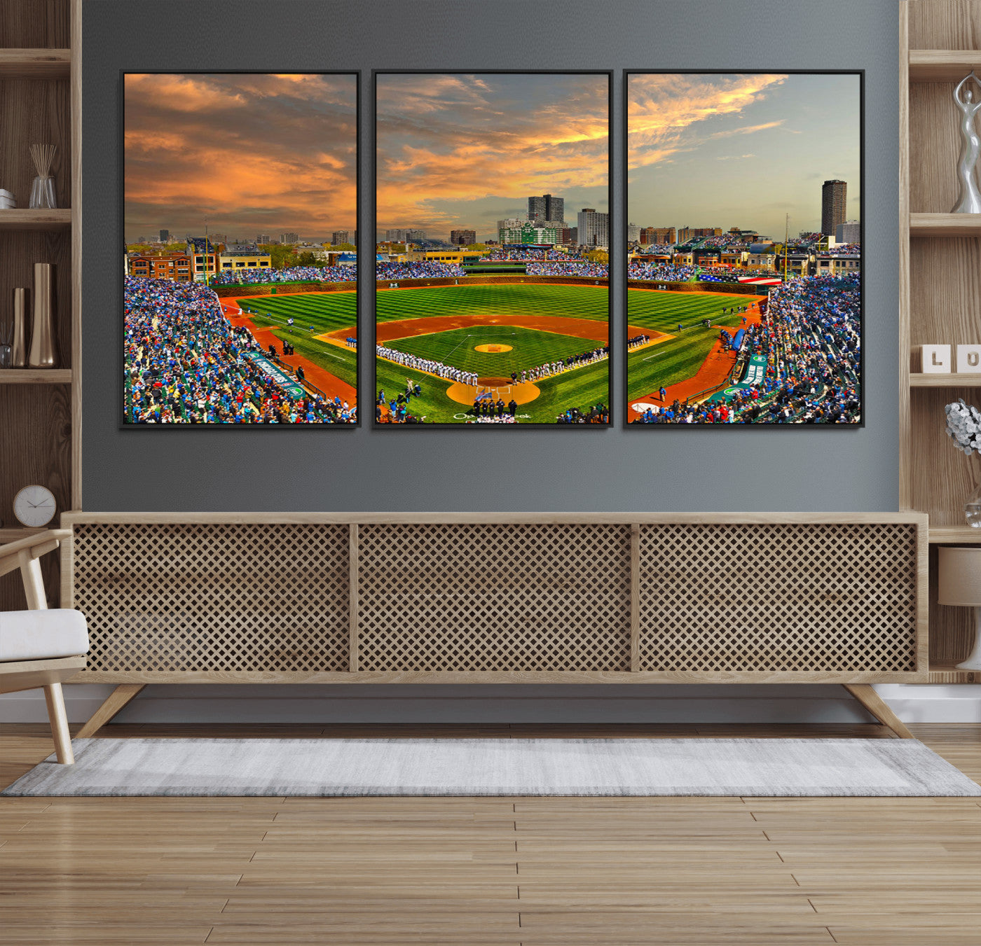 45635-MGV-FC-60X30-3P_Black-Chicago Wrigley Field Canvas Wall Art - Iconic Baseball Stadium Art Print - Wrigley Field Chicago