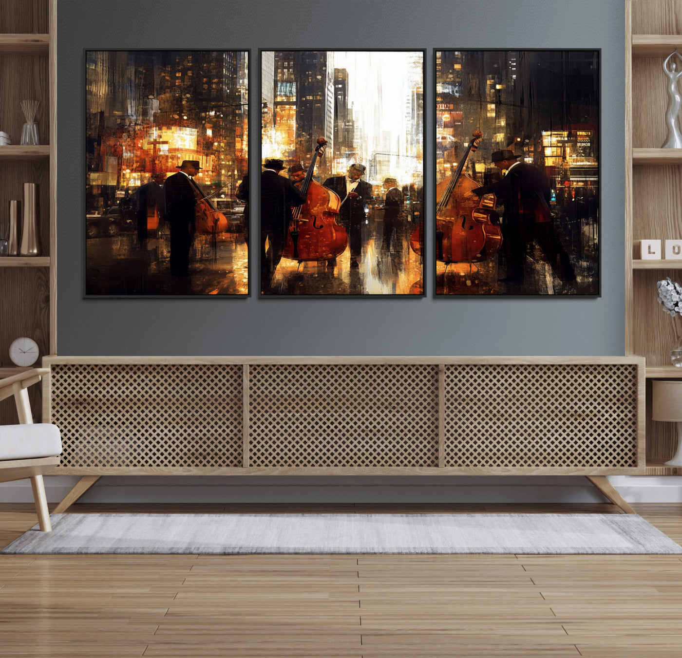 MGV-FC-60X30-3P - Abstract Jazz Art Wall Art Canvas Print - Framed Abstract Music Canvas - Colorful Instrument Poster