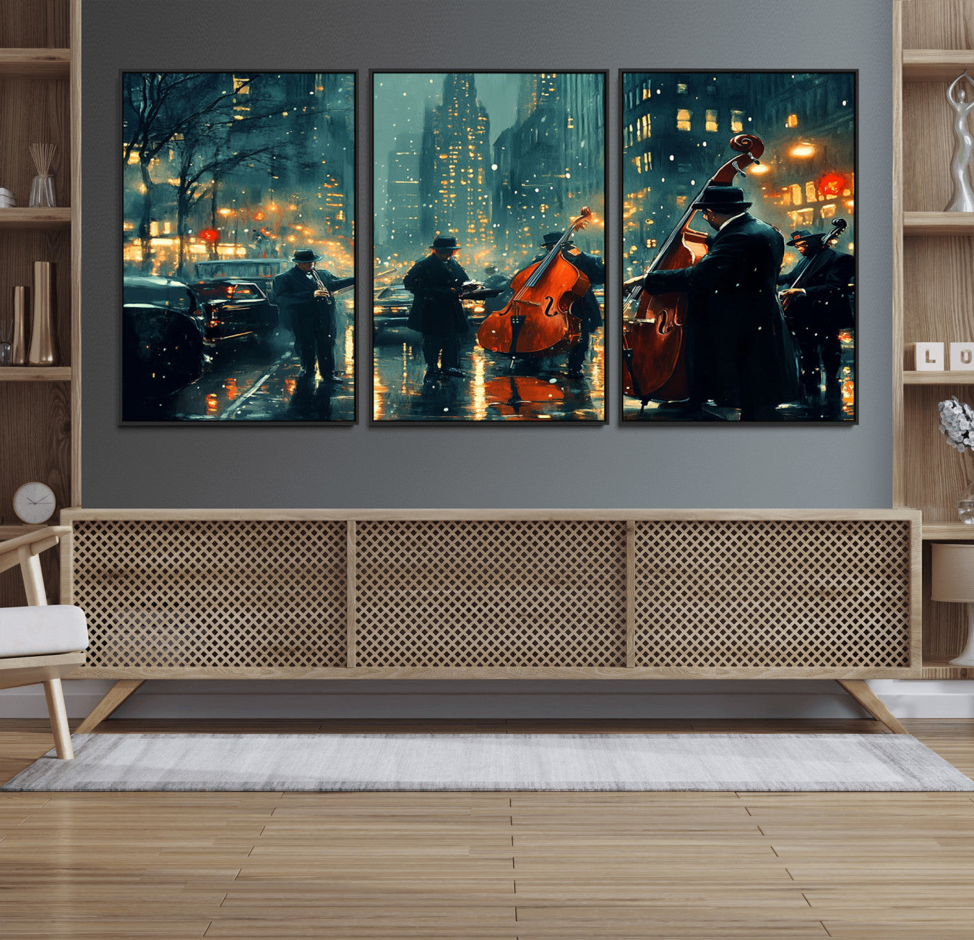 MGV-FC-60X30-3P - African American Jazz Art Print - Framed Abstract Music Canvas - Colorful Instrument Poster for