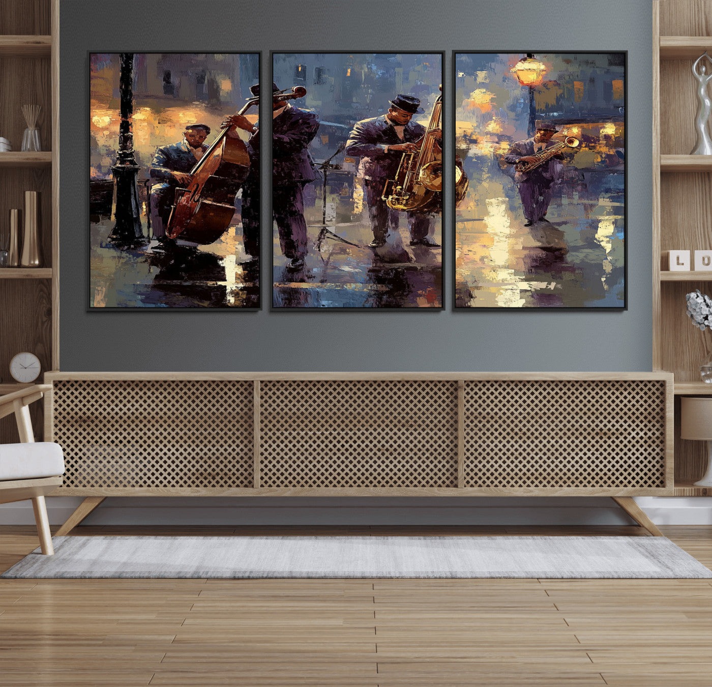 79232-MGV-FC-60X30-3P_Black-Afro Abstract Jazz Music Canvas Print - African American Wall Art - Colorful Framed Afro Abstract