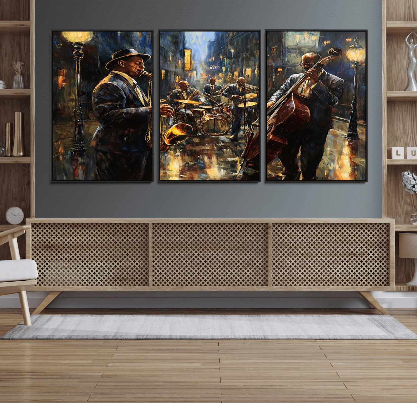 36990-MGV-FC-60X30-3P_Black-Jazz Canvas Wall Art Print - Abstract African American Music Art - Framed Posters for Living Room or