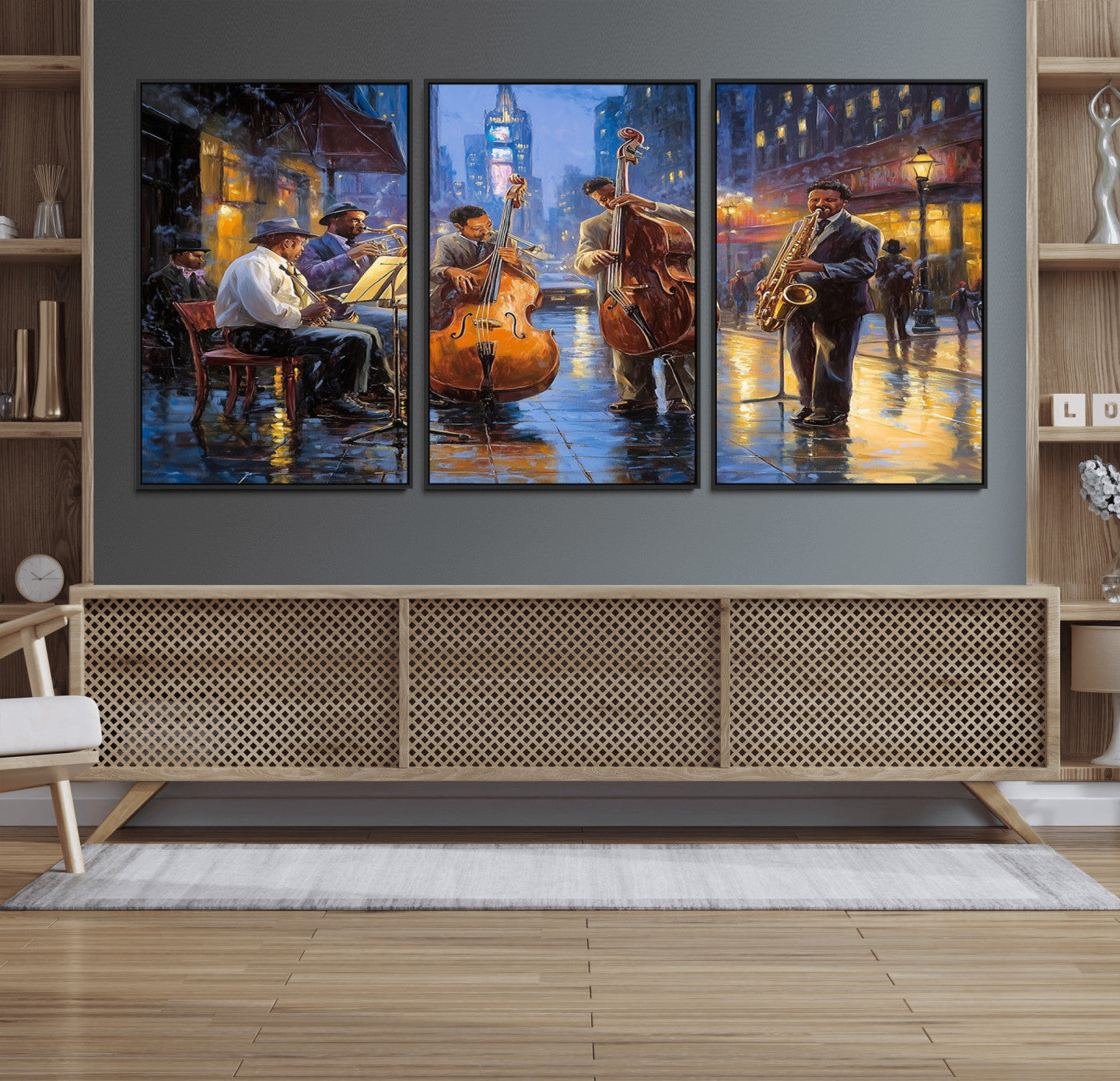 MGV-FC-60X30-3P - Colorful Jazz Wall Art - African American Music Canvas Print - Framed Abstract Music Poster for Home