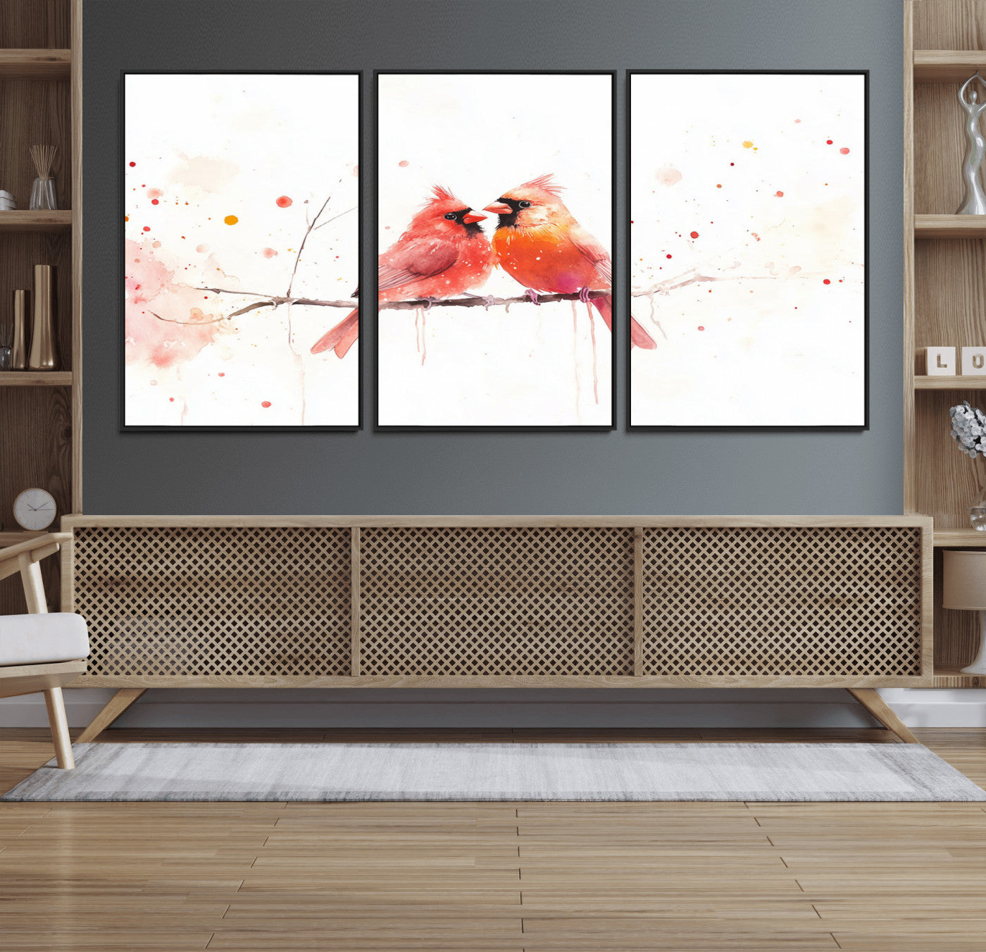 MGV-FC-60X30-3P - Cardinal Bird Canvas Wall Art - Male and Female Cardinal Print - Nature-Inspired Bird Wall Decor for