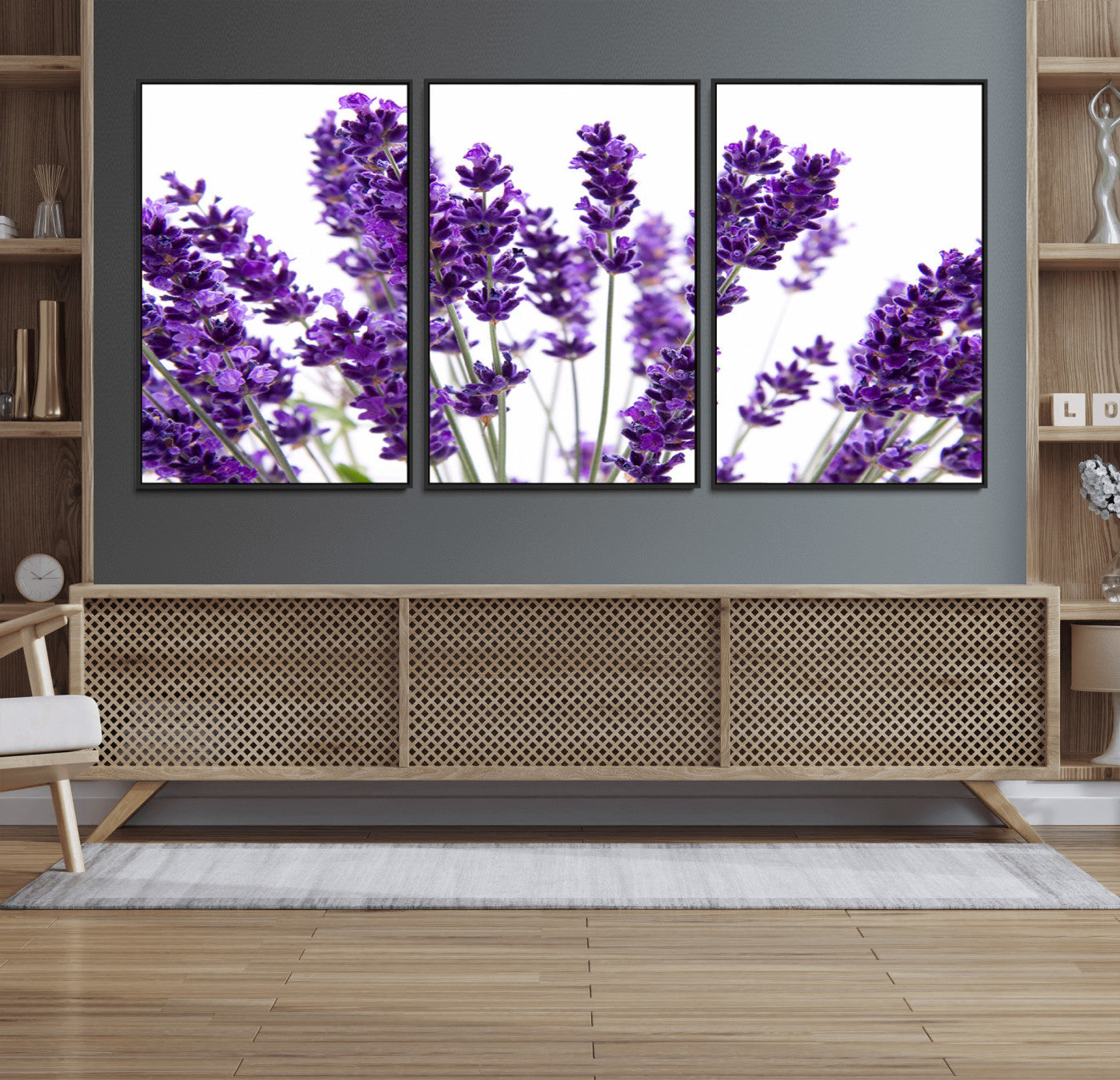 76859-MGV-FC-60X30-3P_Black-Lavender Flower Wall Art Canvas Print